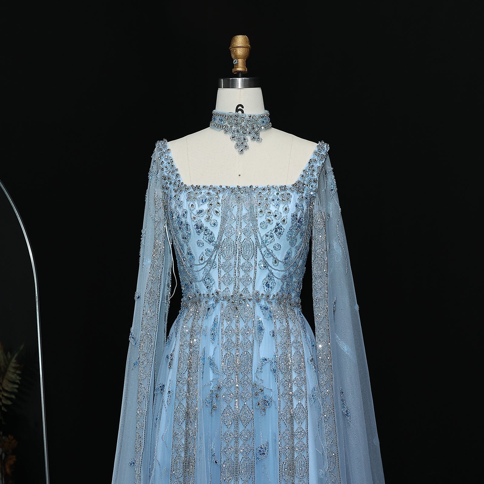 Luxury Nude Evening Dress with Cape Sleeves Chocker SS543