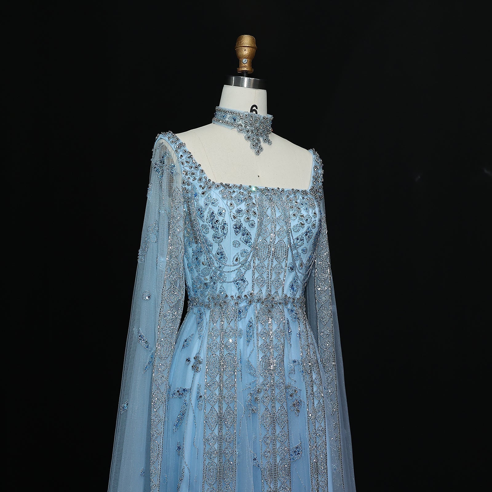 Luxury Nude Evening Dress with Cape Sleeves Chocker SS543