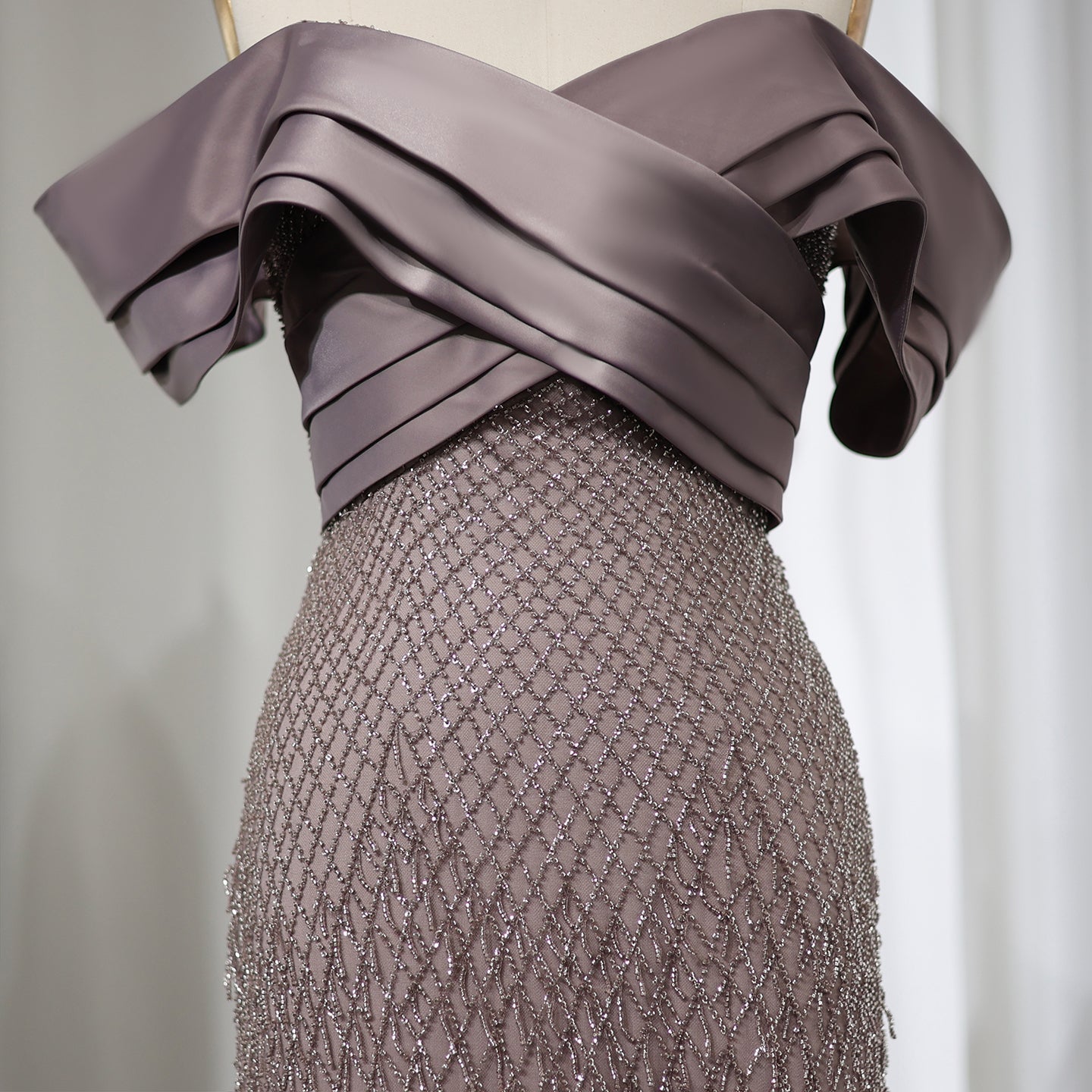 Elegant Off Shoulder Sage Green Tassel Evening Dress SS667