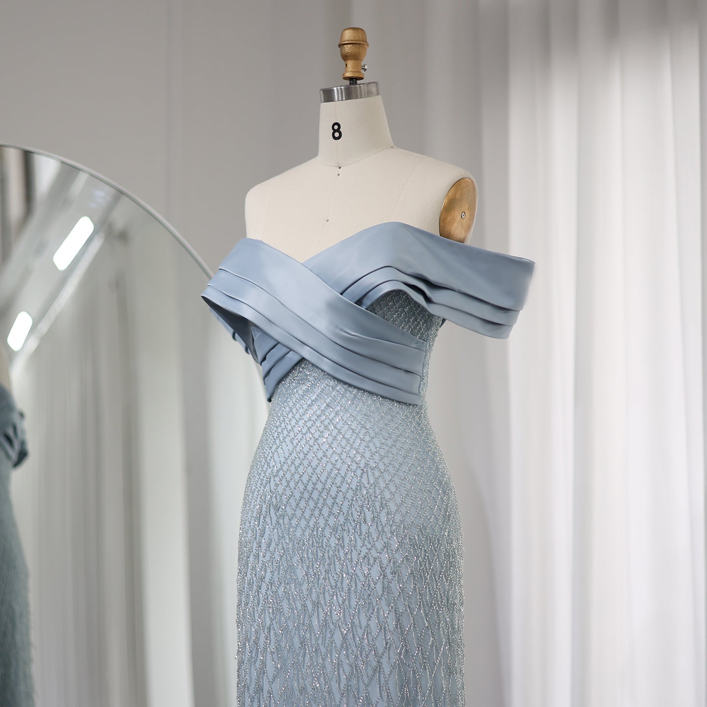 Elegant Off Shoulder Sage Green Tassel Evening Dress SS667