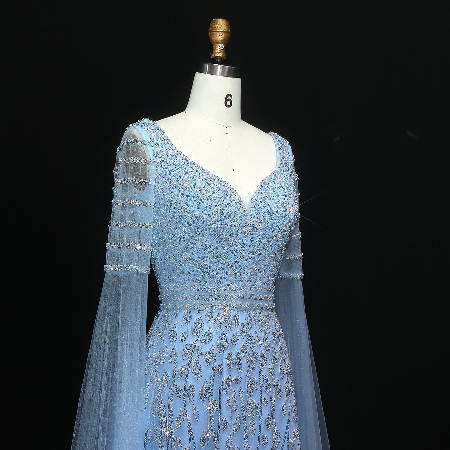 Luxury Pink Beaded Evening Dress with Cape Sleeves SS034