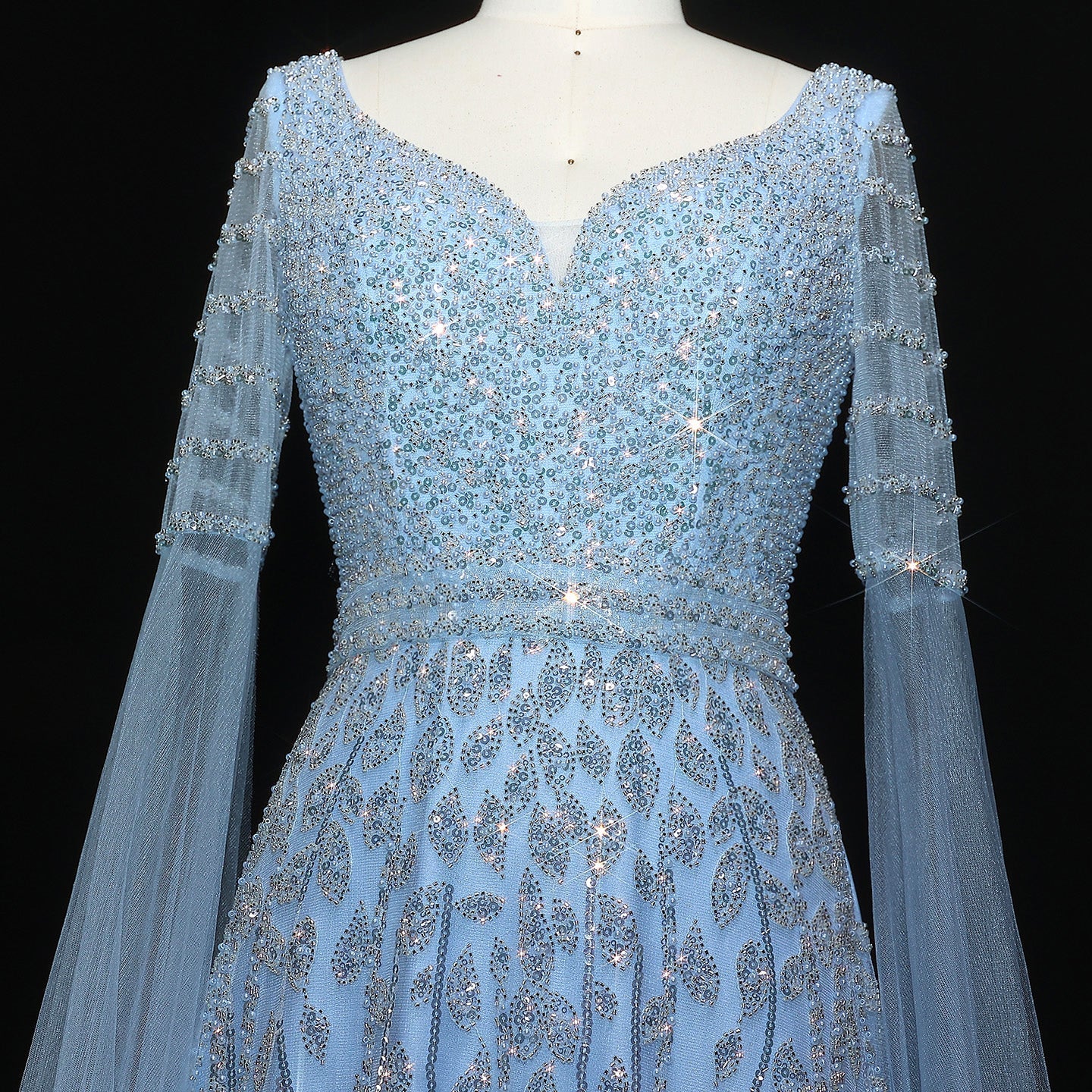 Luxury Pink Beaded Evening Dress with Cape Sleeves SS034