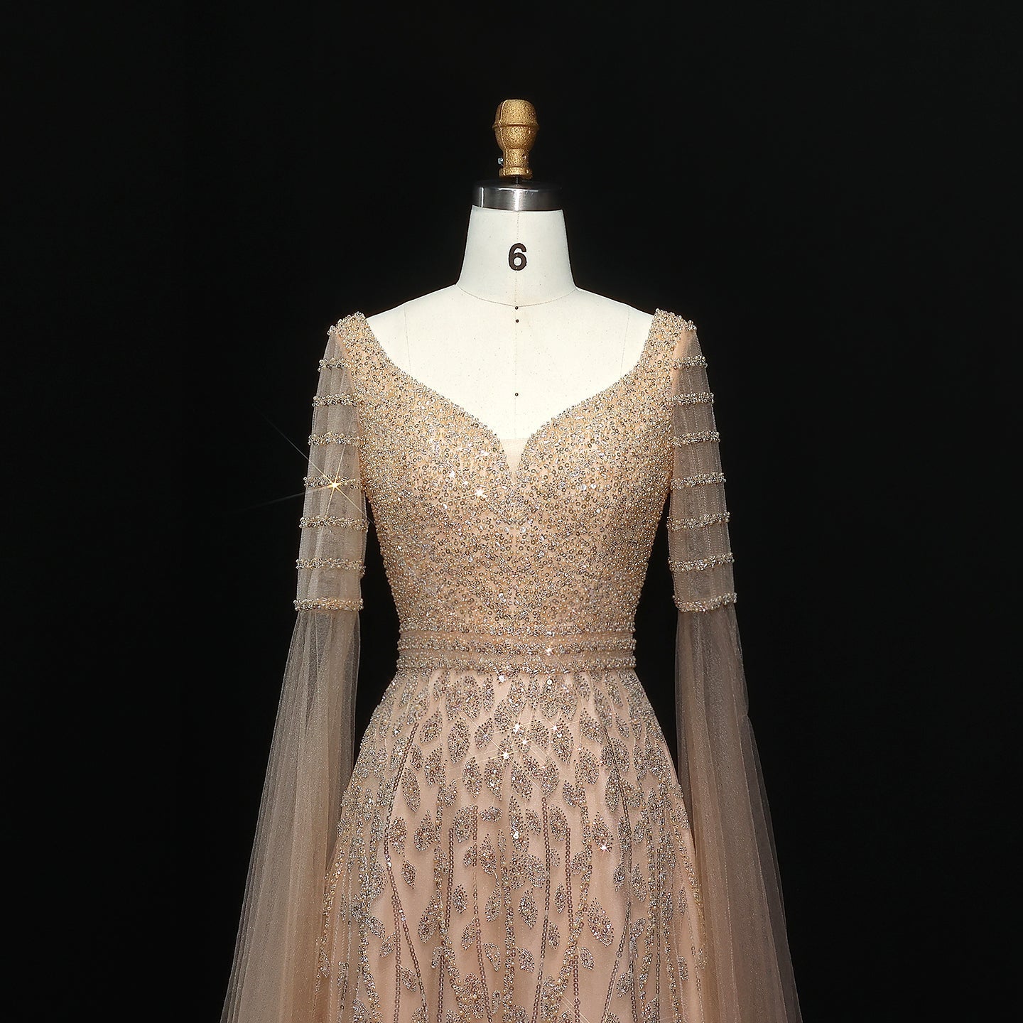 Luxury Pink Beaded Evening Dress with Cape Sleeves SS034