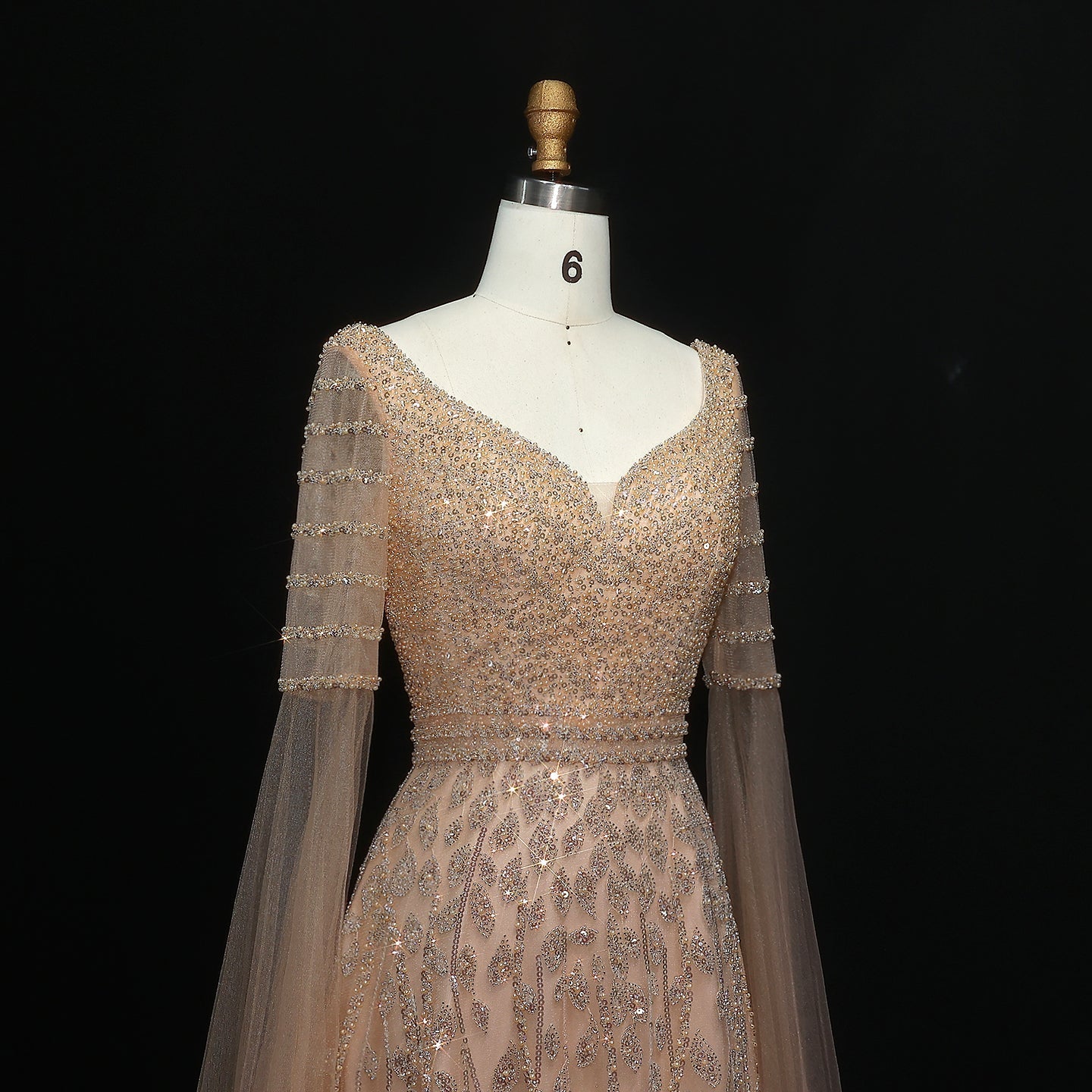 Luxury Pink Beaded Evening Dress with Cape Sleeves SS034