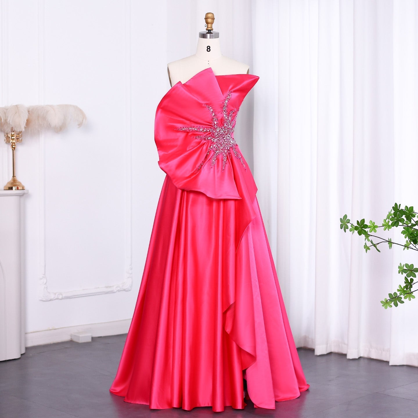 Stunning Fuchsia Scalloped Evening Dress with Slit SS581  Fuchsia / US 16