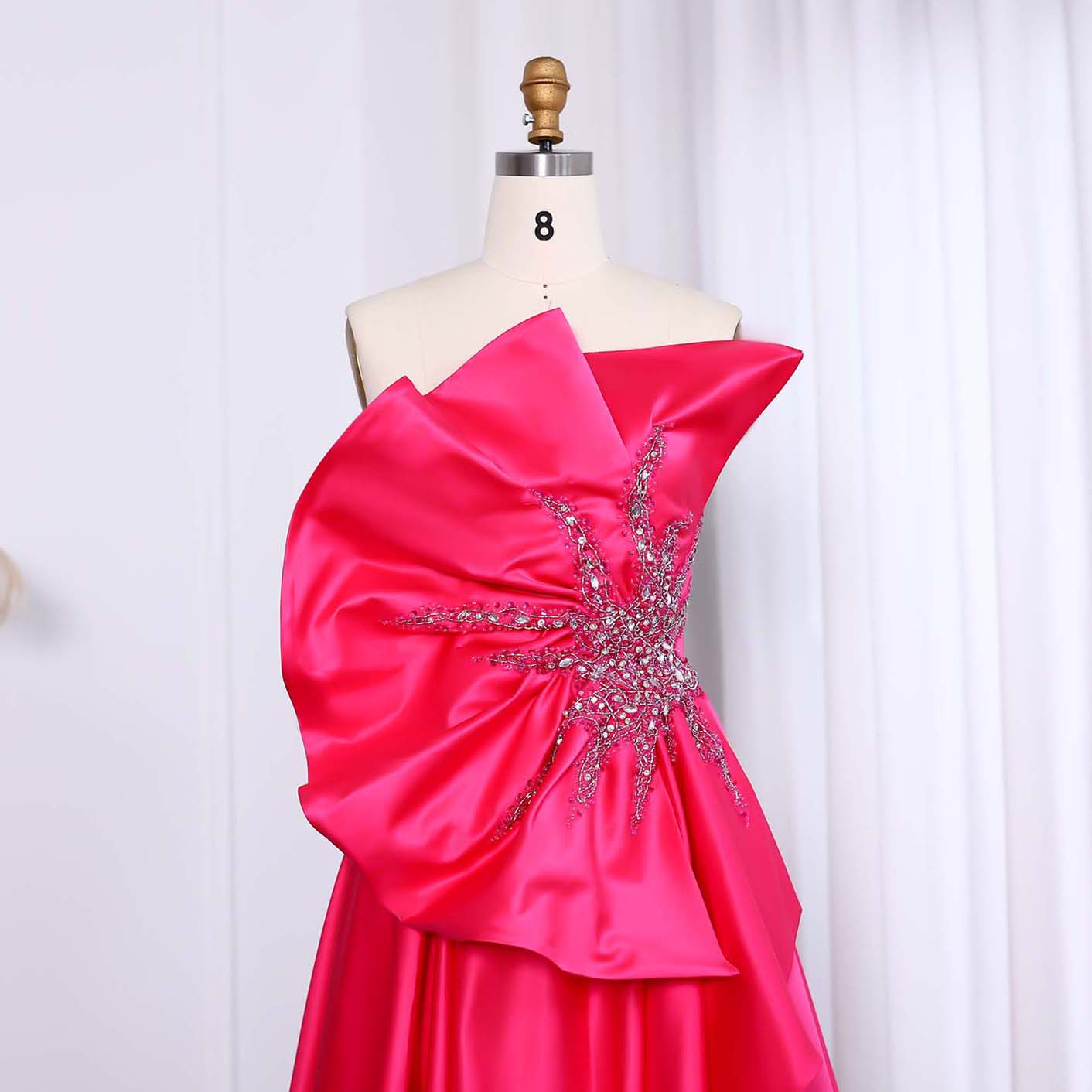 Stunning Fuchsia Scalloped Evening Dress with Slit SS581