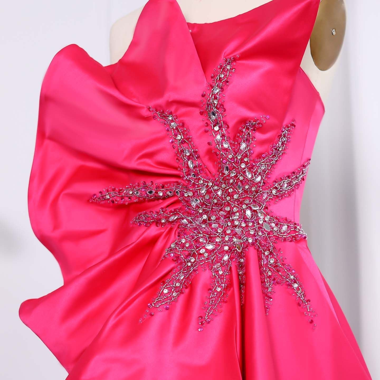 Stunning Fuchsia Scalloped Evening Dress with Slit SS581