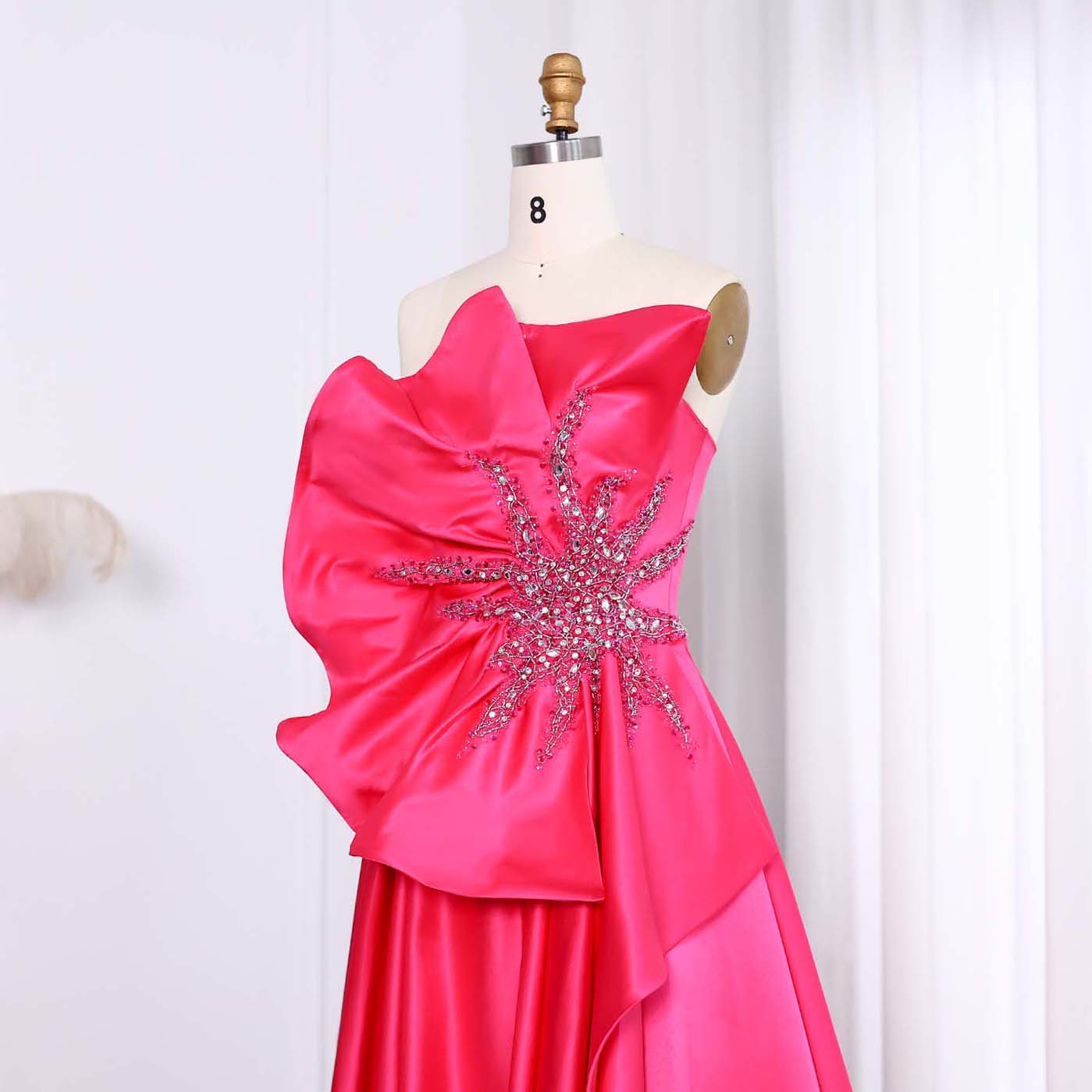 Stunning Fuchsia Scalloped Evening Dress with Slit SS581