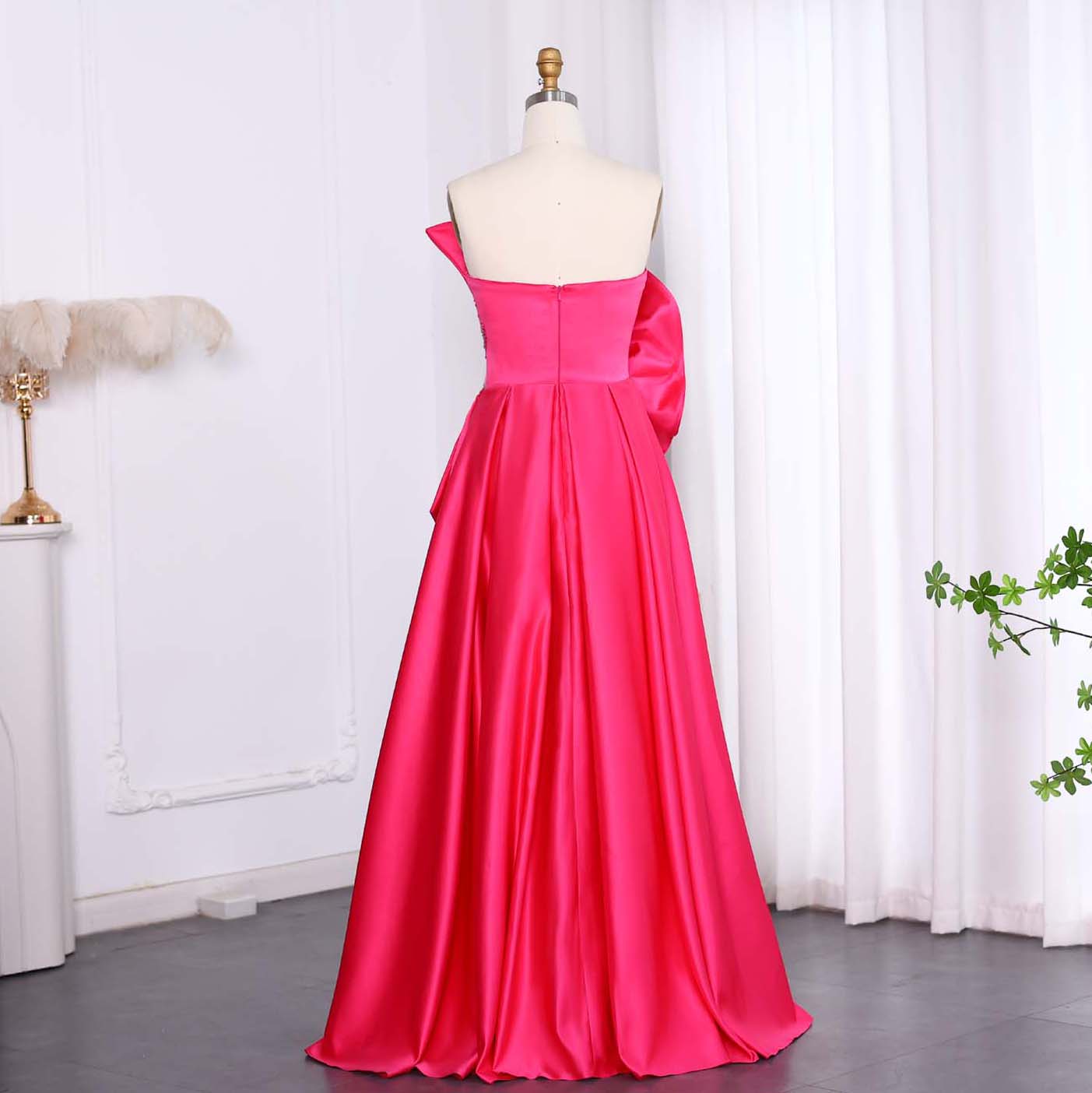 Stunning Fuchsia Scalloped Evening Dress with Slit SS581