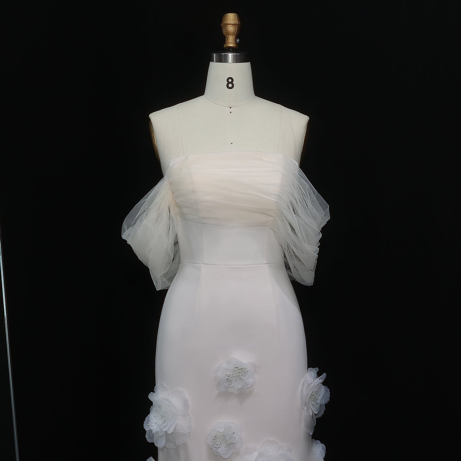 Elegant Pink 3D Flowers Off Shoulder Evening dress SF383