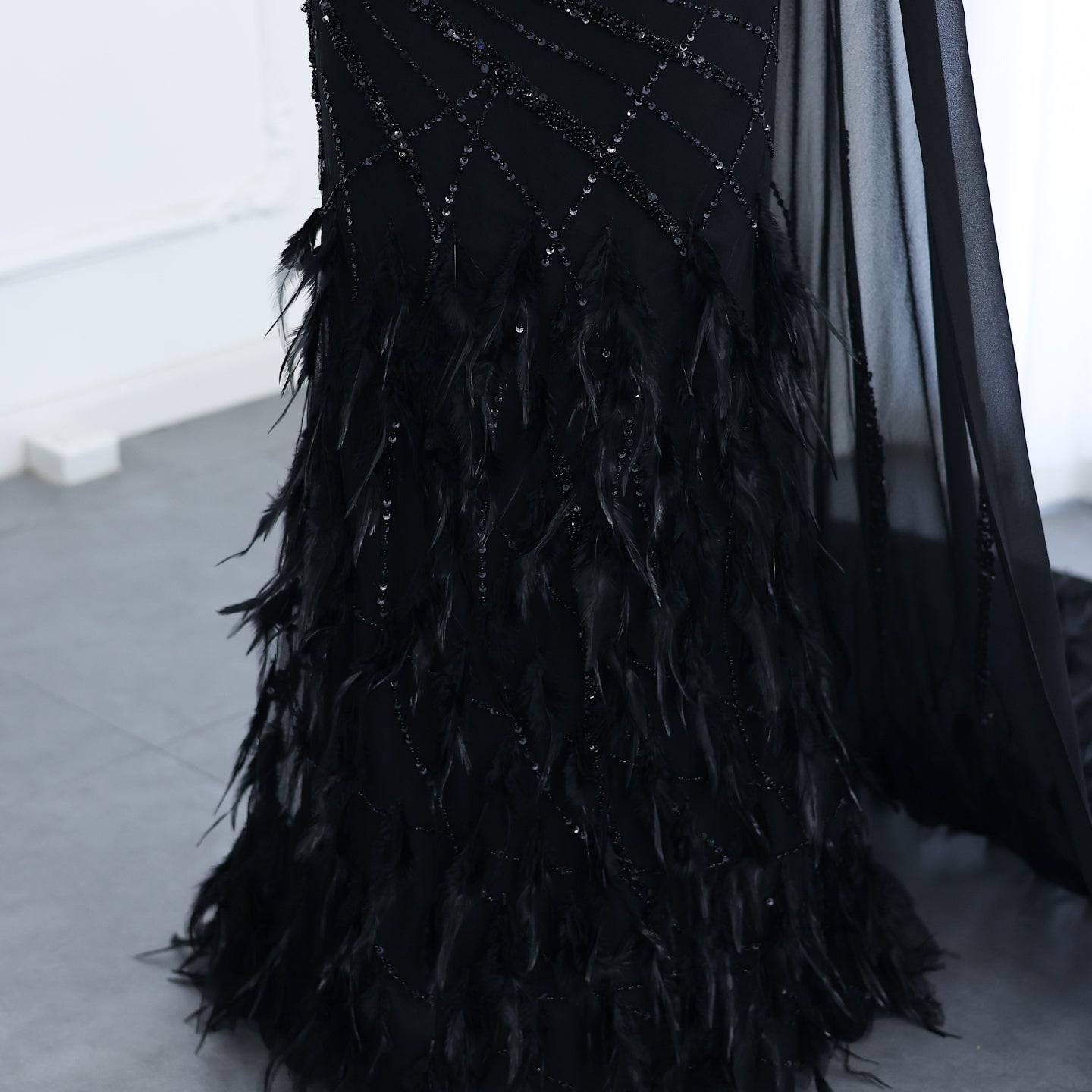 Luxury Feather Turquoise One Shoulder Evening Dress SS498