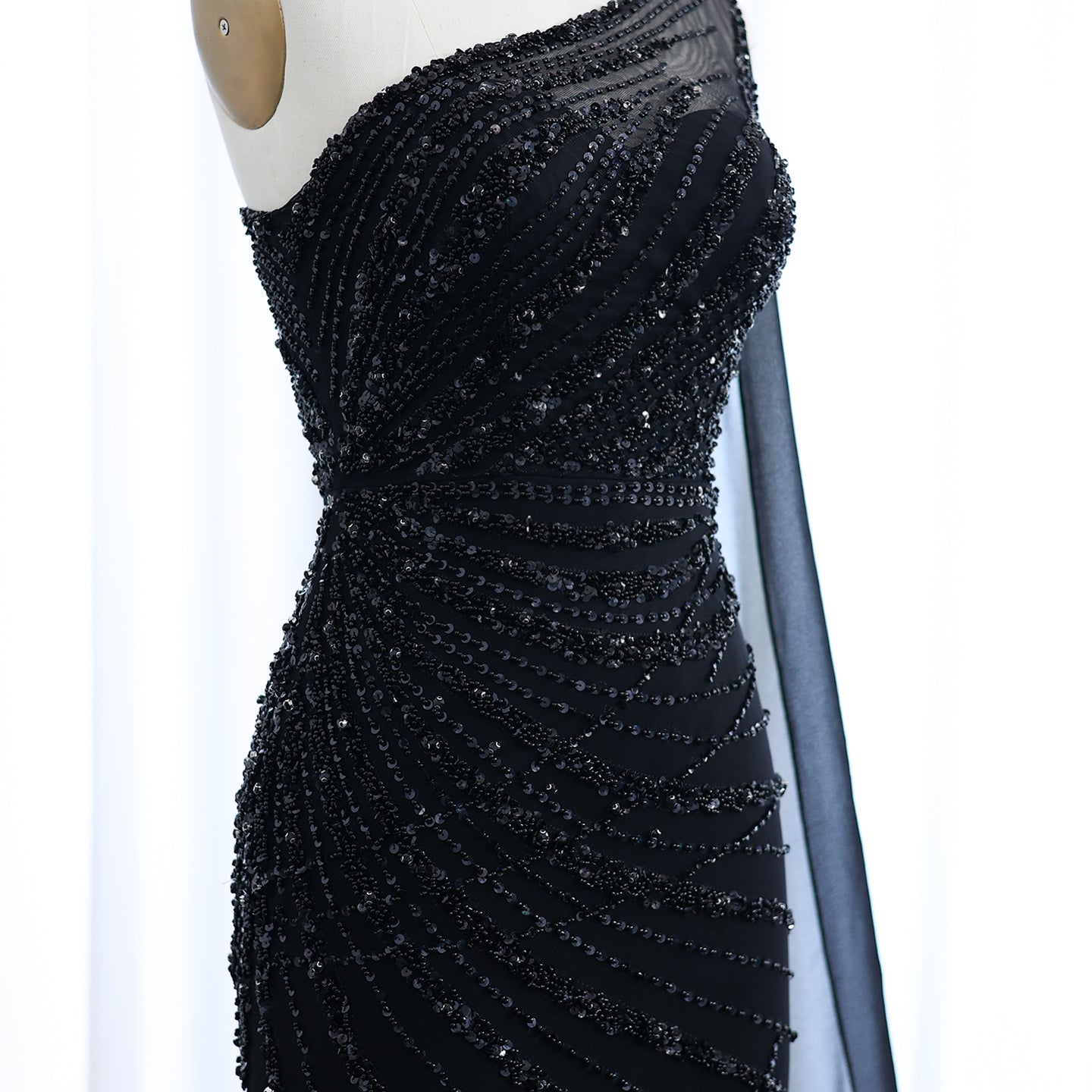 Luxury Feather Turquoise One Shoulder Evening Dress SS498