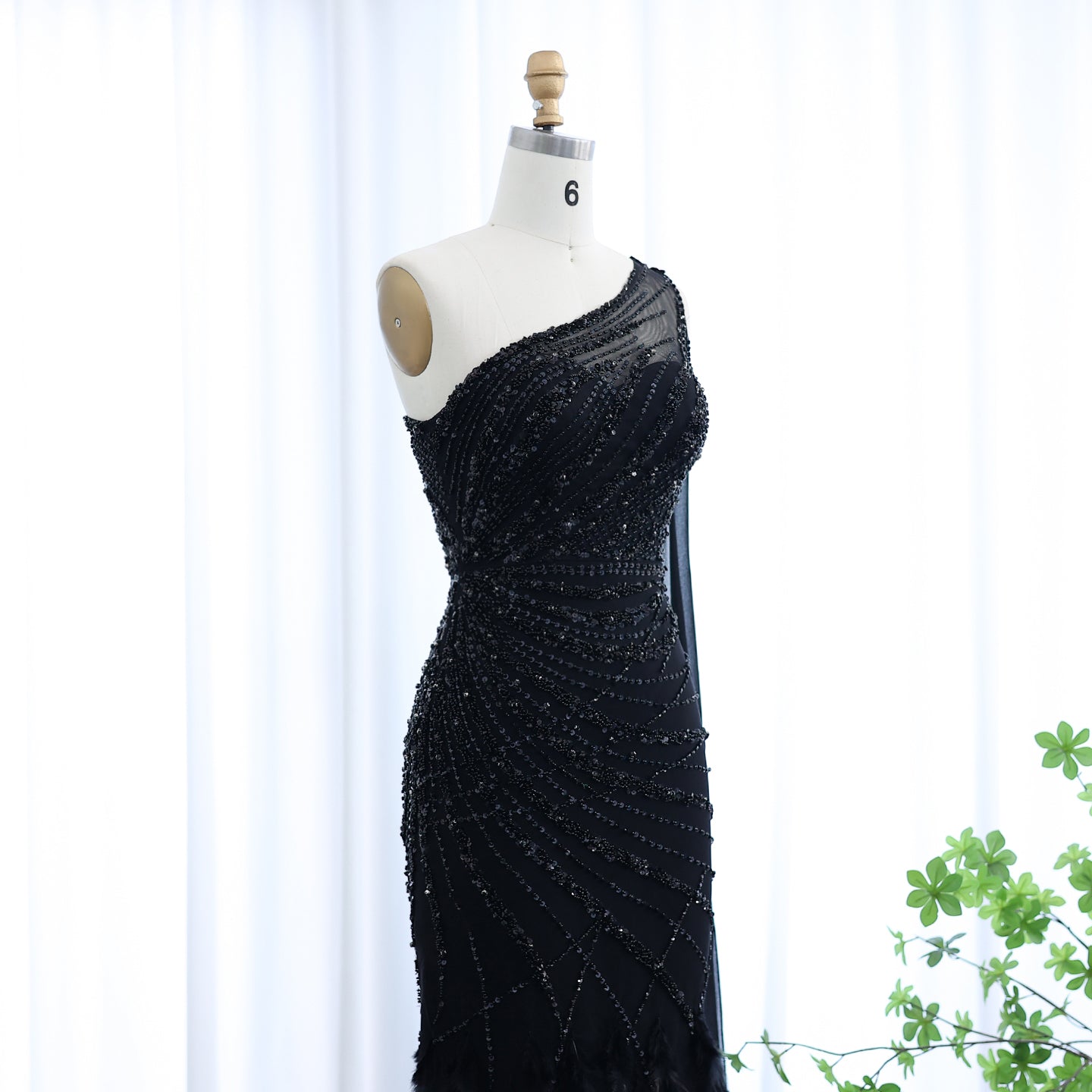 Luxury Feather Turquoise One Shoulder Evening Dress SS498