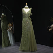 Luxury Beaded Mermaid Evening Dress with Scarf and Overskirt SS189