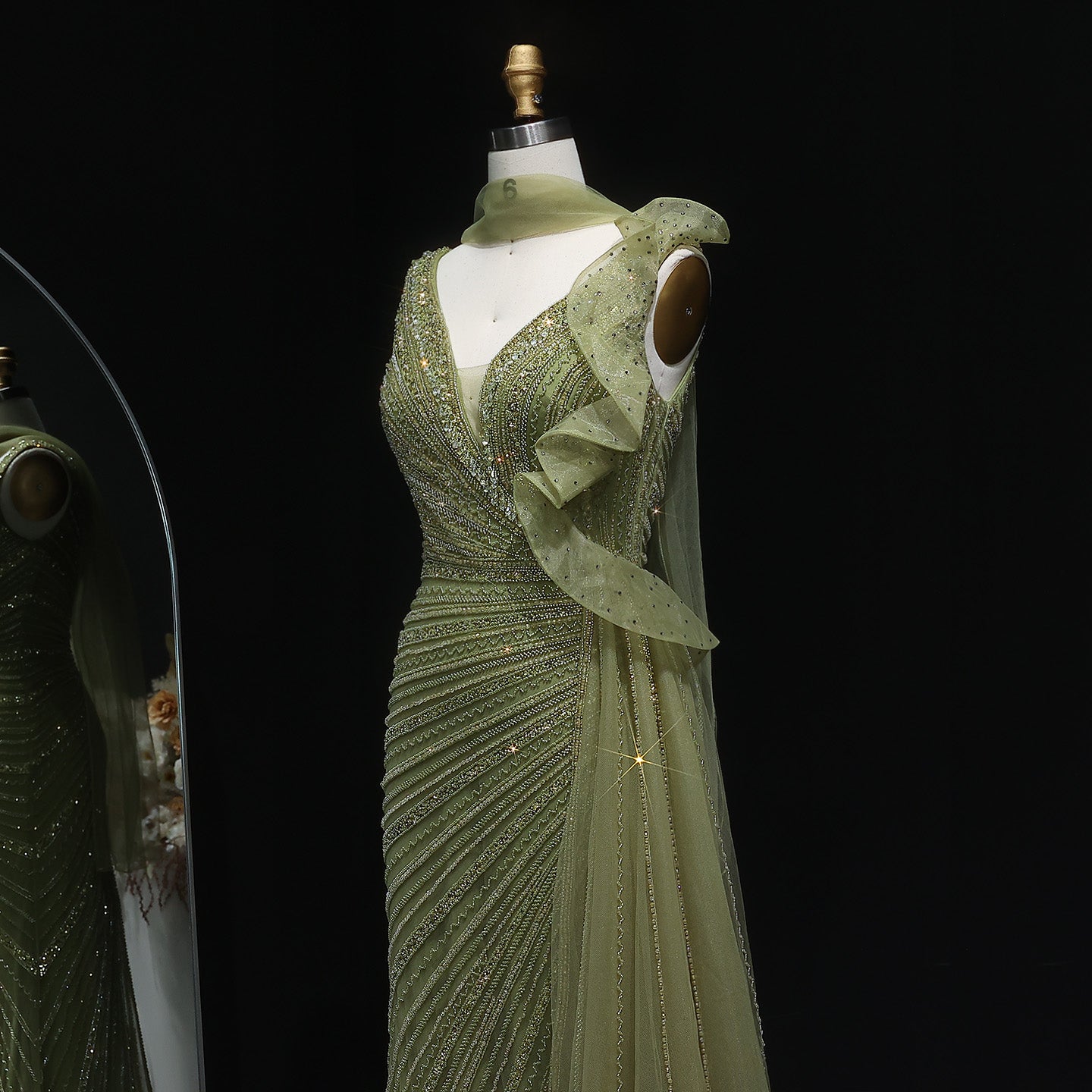 Luxury Beaded Mermaid Evening Dress with Scarf and Overskirt SS189