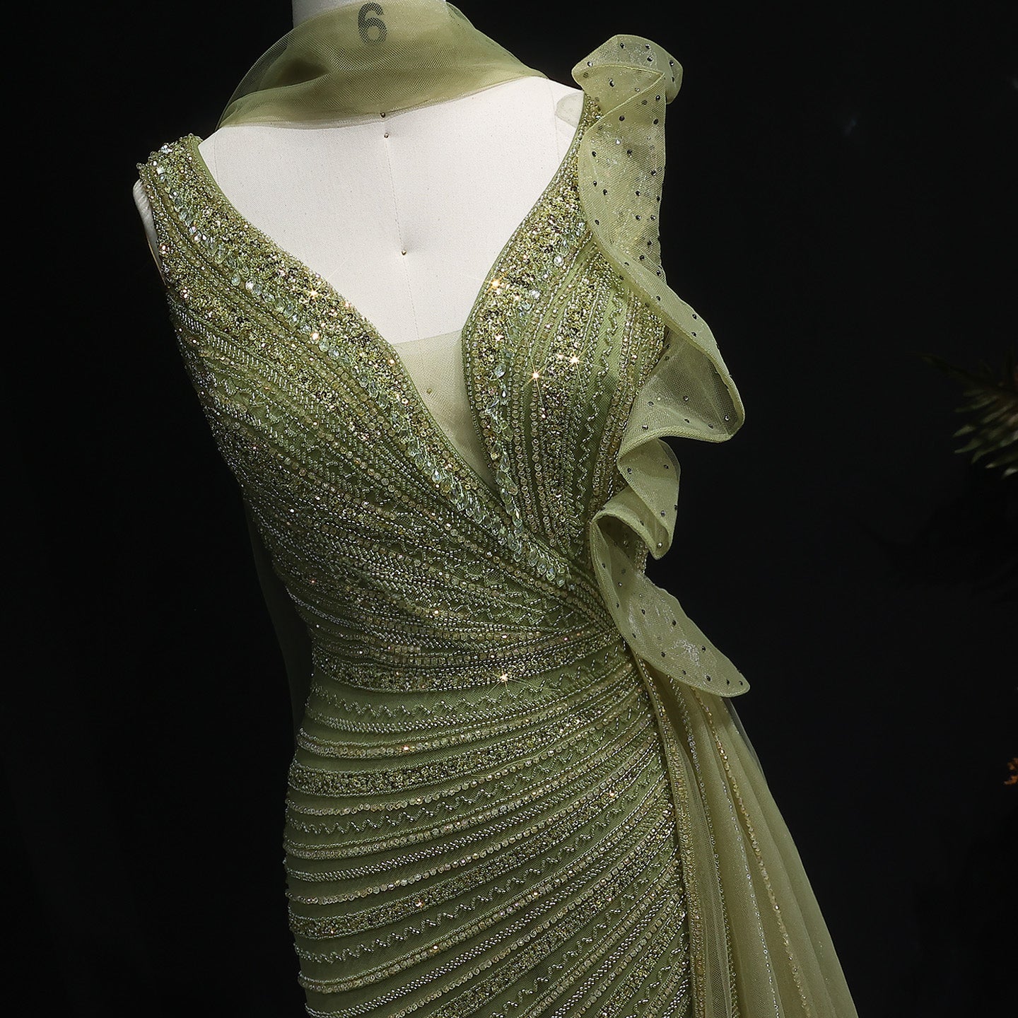 Luxury Beaded Mermaid Evening Dress with Scarf and Overskirt SS189