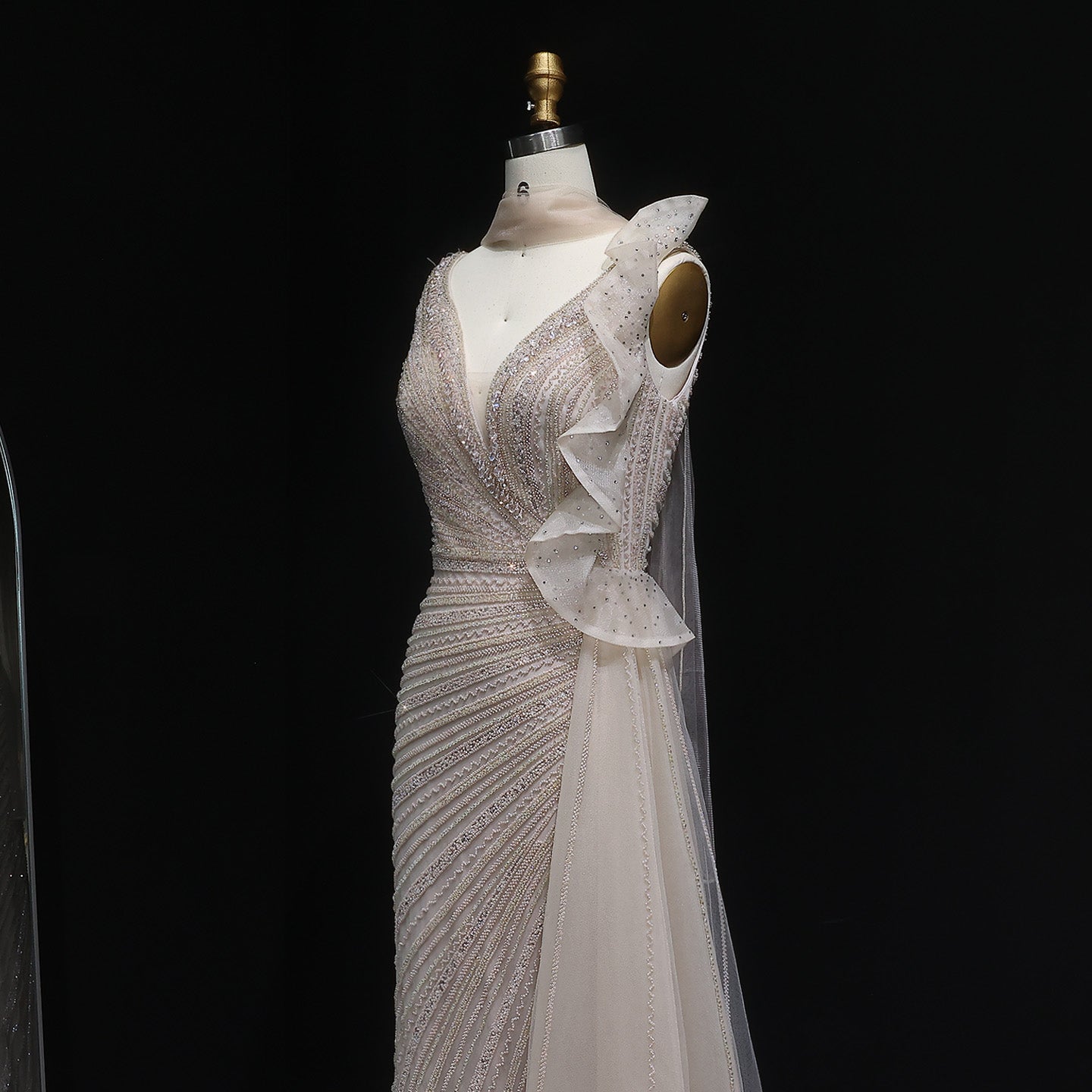 Luxury Beaded Mermaid Evening Dress with Scarf and Overskirt SS189