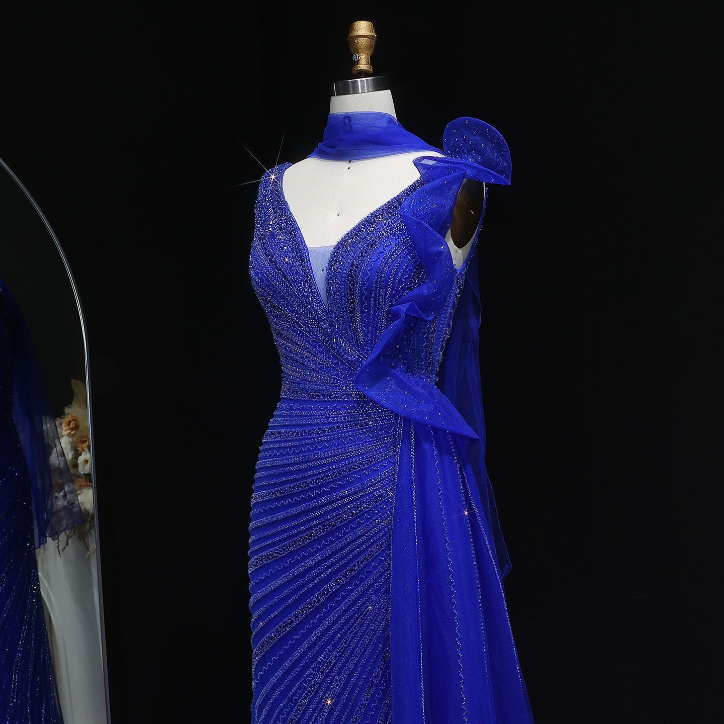 Luxury Beaded Mermaid Evening Dress with Scarf and Overskirt SS189