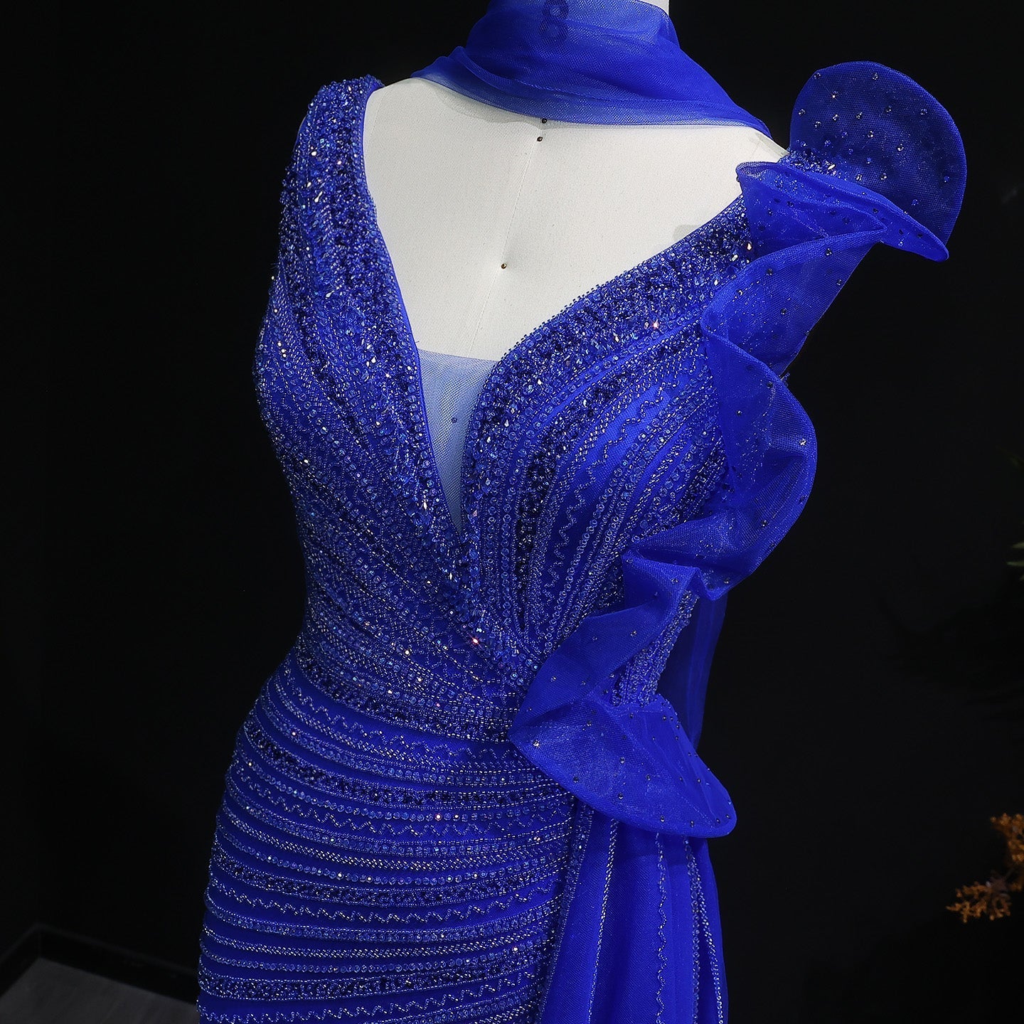 Luxury Beaded Mermaid Evening Dress with Scarf and Overskirt SS189