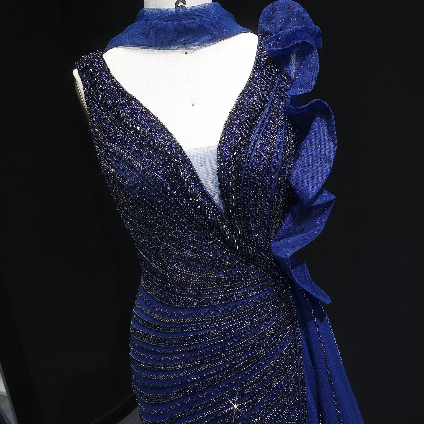 Luxury Beaded Mermaid Evening Dress with Scarf and Overskirt SS189