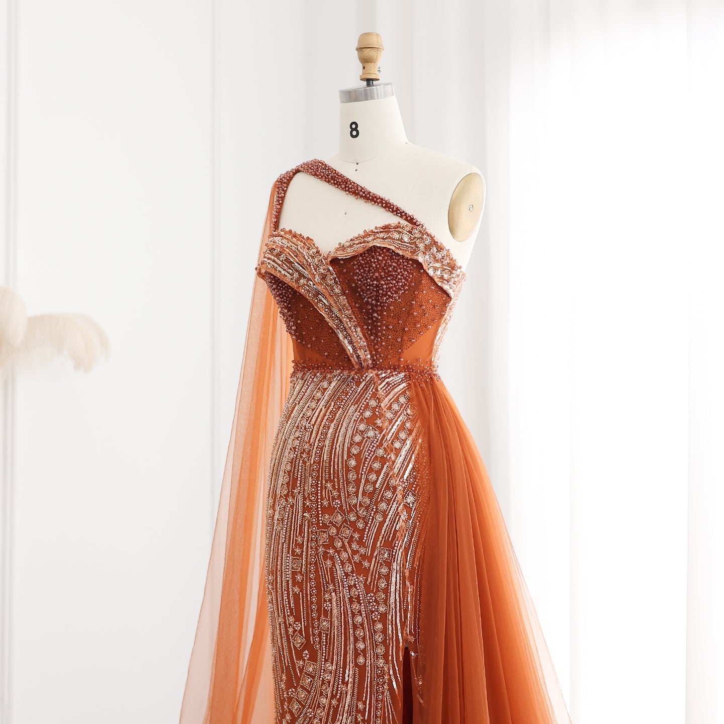 Burgundy One Shoulder Mermaid Evening Dress with Cape Overskirt SS129