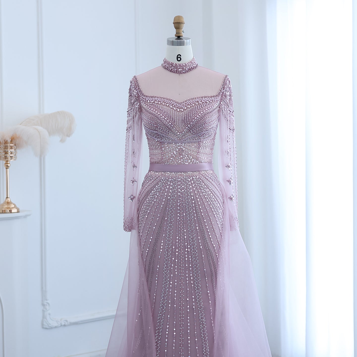 Luxury Champagne Evening Dress with Detachable Overskirt SS265