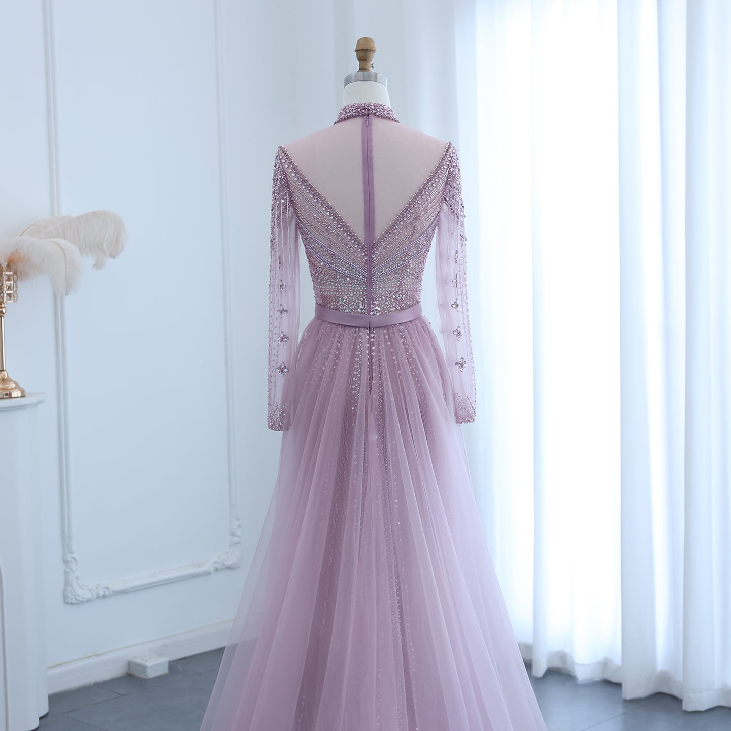 Luxury Champagne Evening Dress with Detachable Overskirt SS265