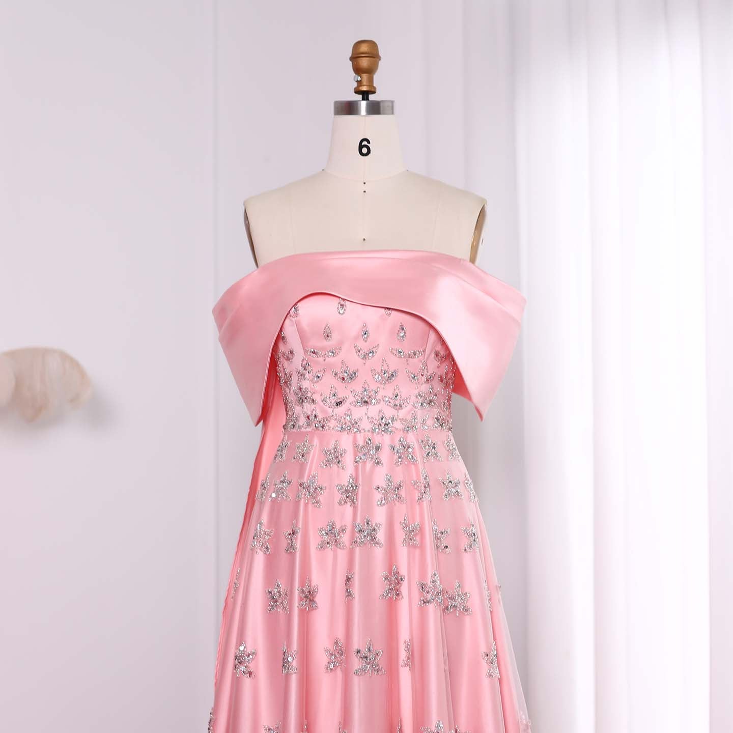 Luxury Yellow Off Shoulder Evening Dress with Cape Train SS455