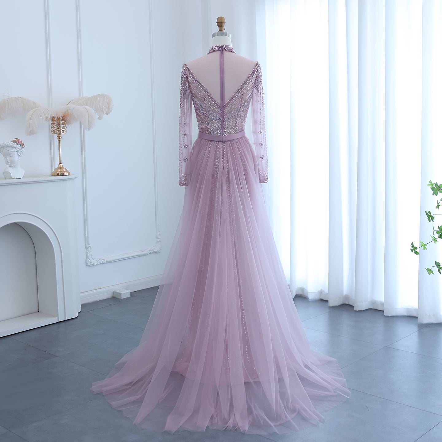 Luxury Champagne Evening Dress with Detachable Overskirt SS265