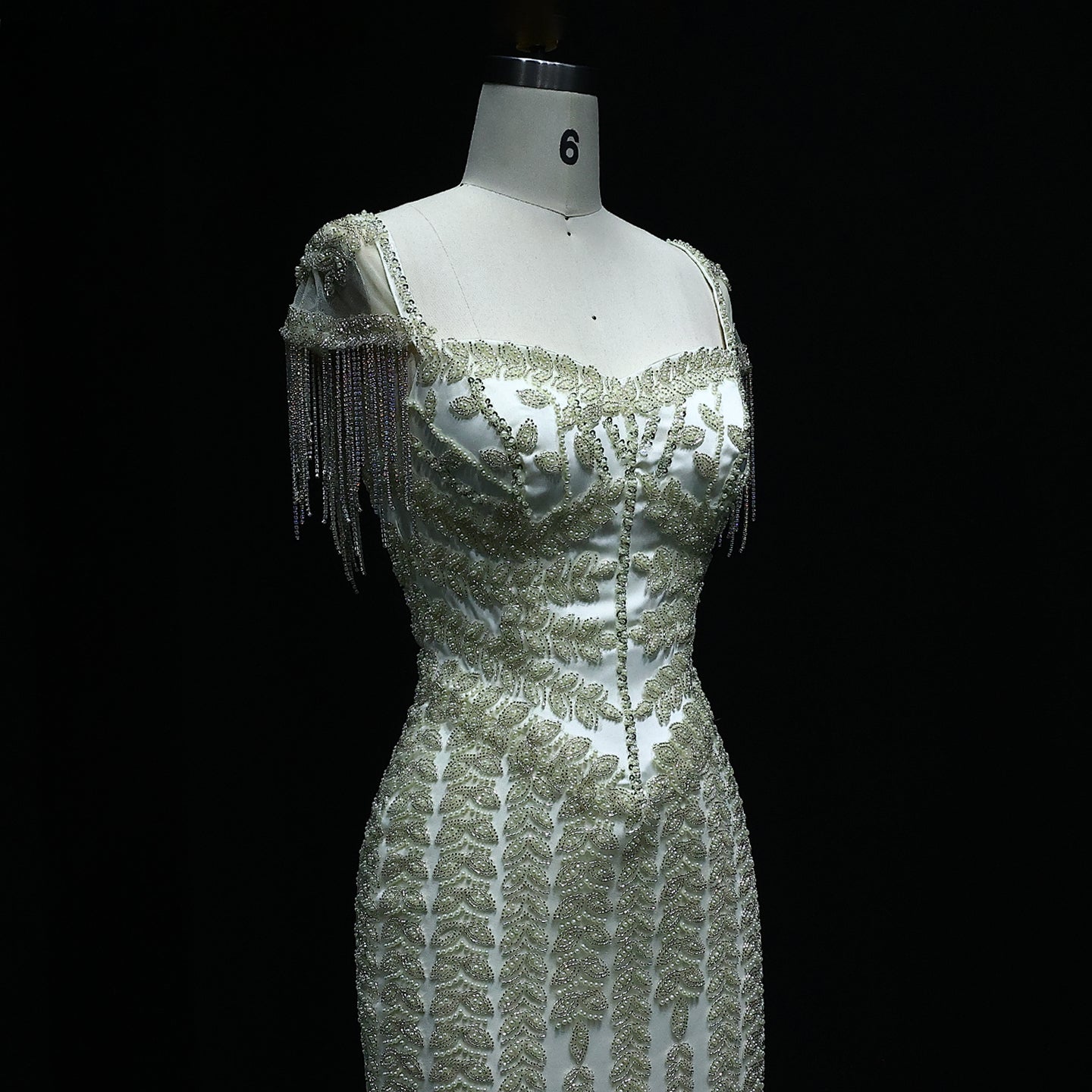 Luxury Tassel Cream Straight Evening Dress SS712