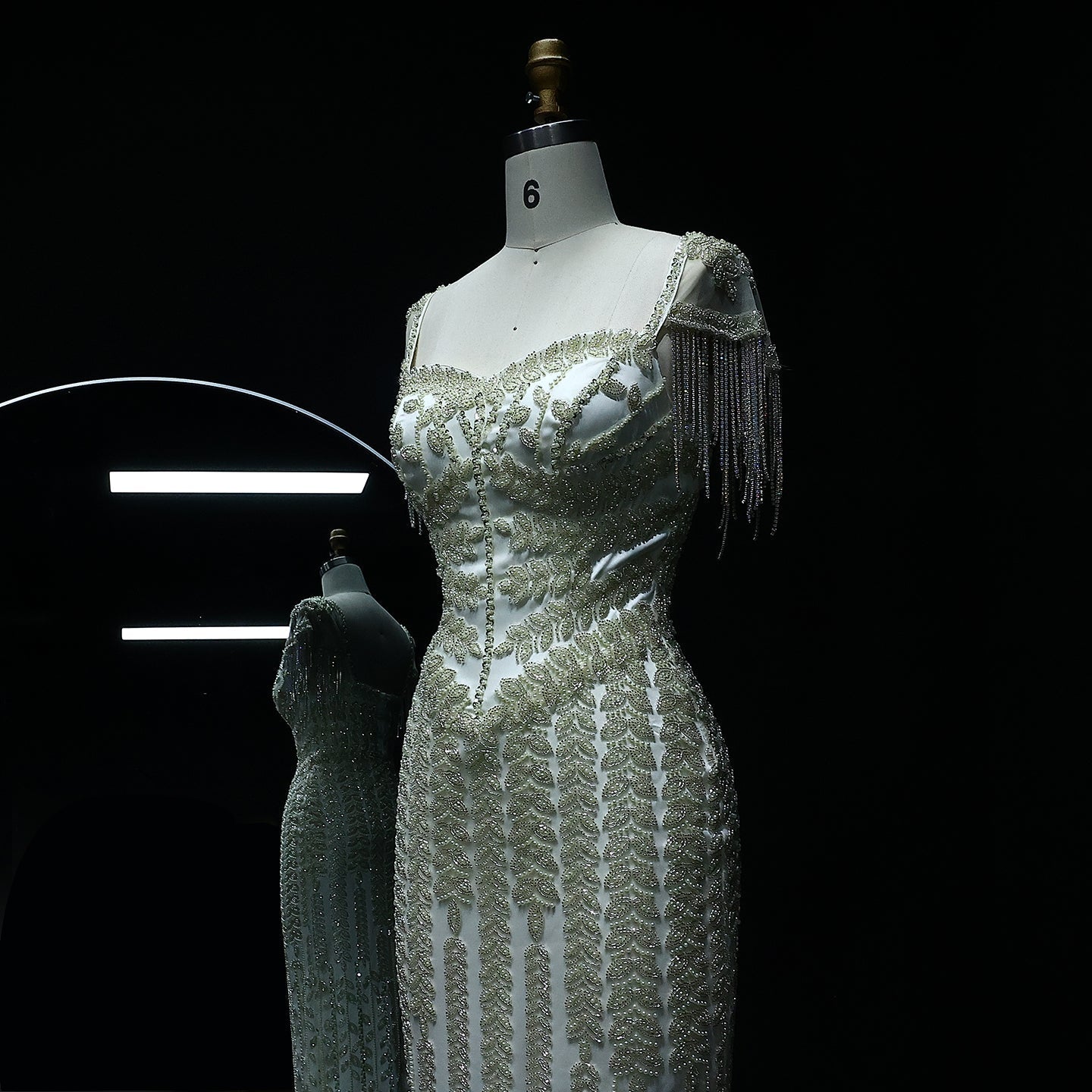 Luxury Tassel Cream Straight Evening Dress SS712