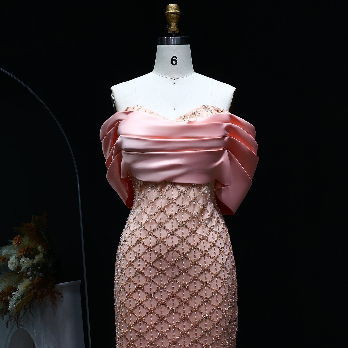 Luxury Off Shoulder Pink Evening Dress with Cape SS709