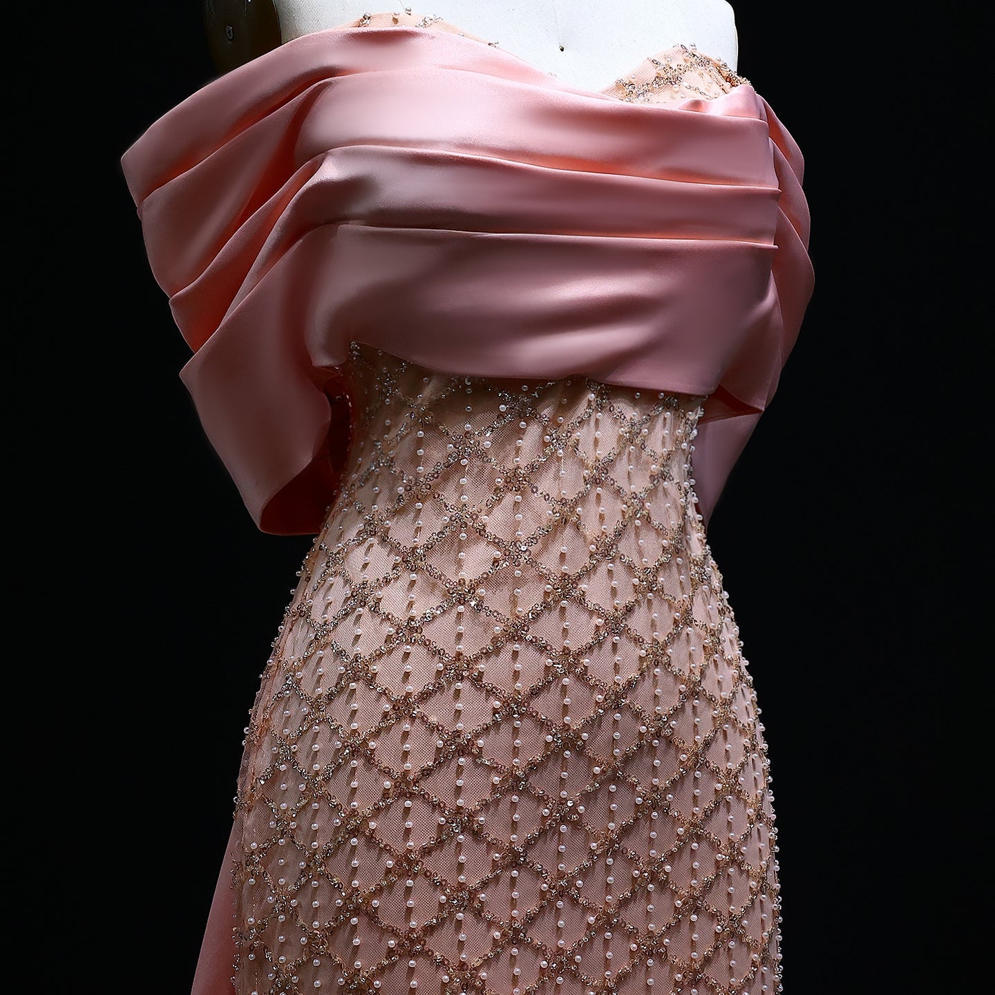 Luxury Off Shoulder Pink Evening Dress with Cape SS709