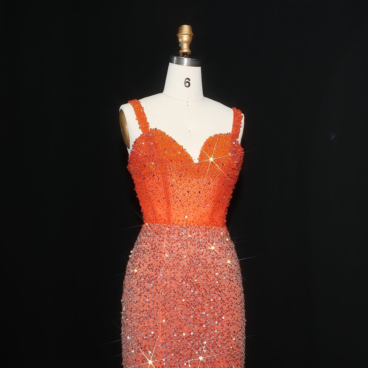 Luxury Crystal Champagne Spaghetti Evening Dress with Slit SS047