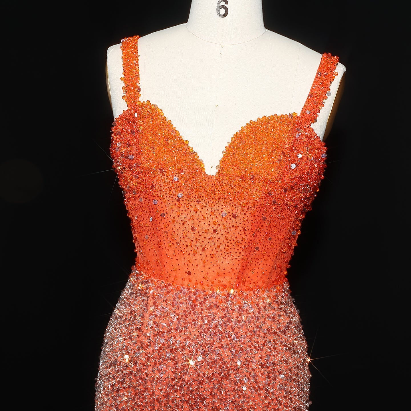 Luxury Crystal Champagne Spaghetti Evening Dress with Slit SS047