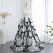 Luxury Black and White Ruffles Strapless Evening Dress SS290  White / US 16