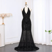 Sexy Halter Black Beaded Evening Prom Dress SS013  Black / US 20