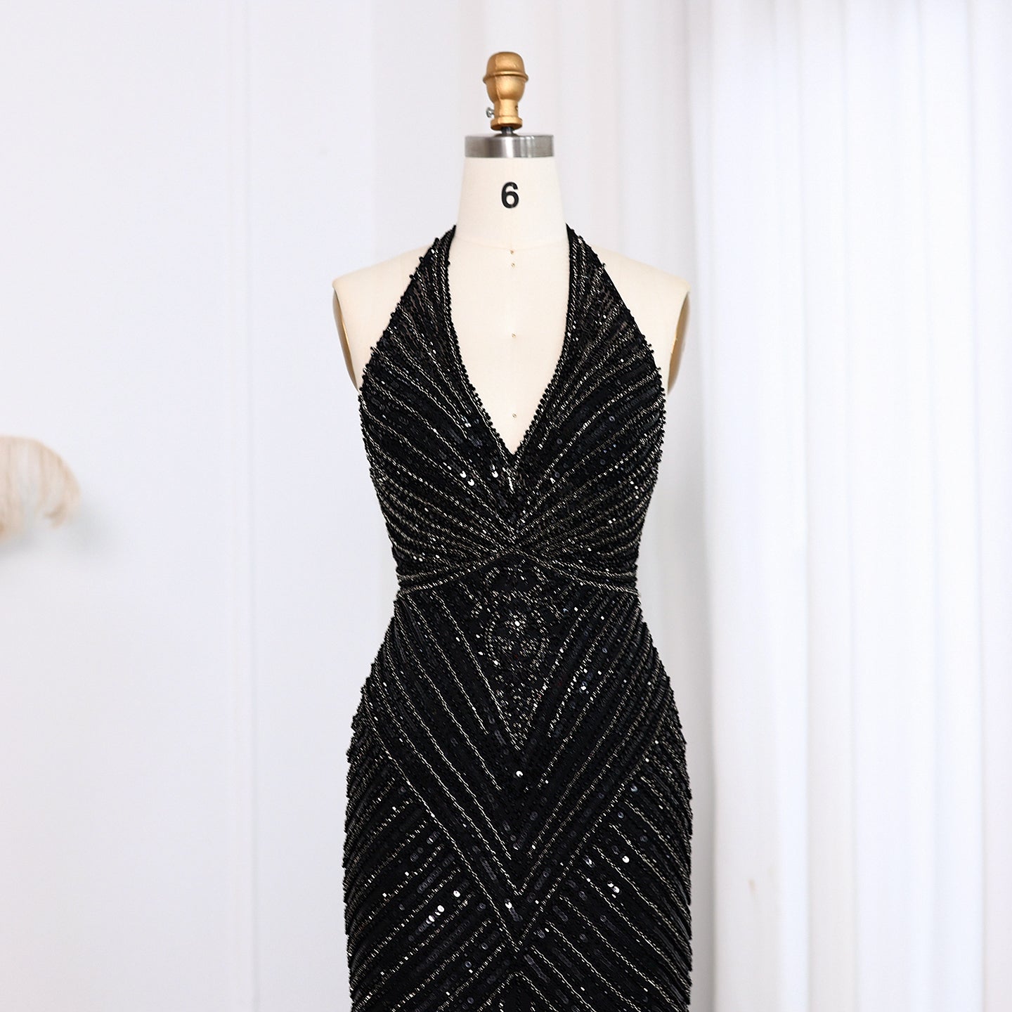 Sexy Halter Black Beaded Evening Prom Dress SS013