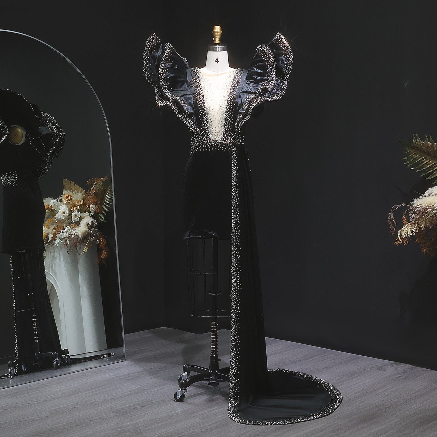 Luxury Beaded Pearls Orange Short Cocktail Dress RM003  Black / US 20