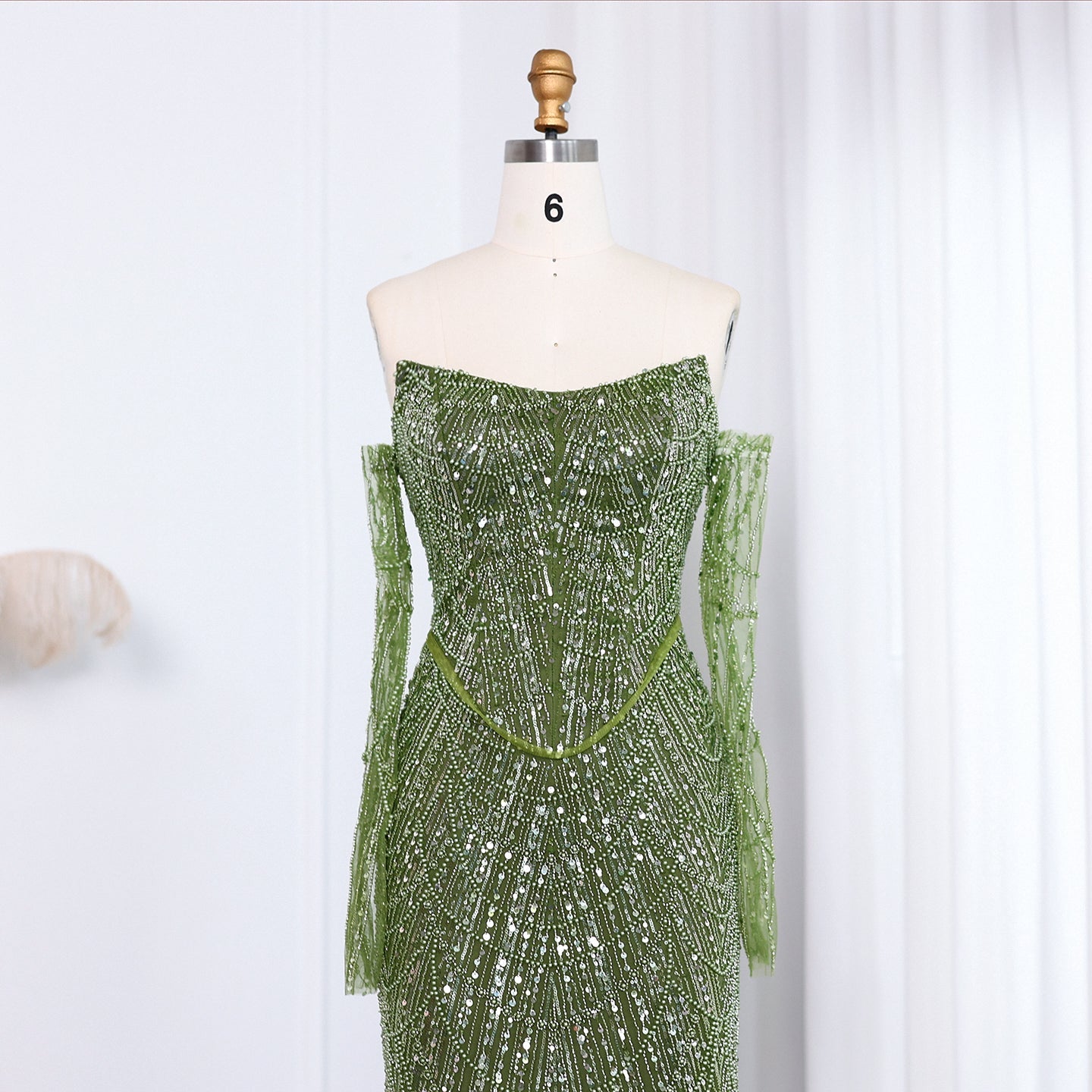 Luxury Beaded Black Strapless Evening Dress with Sleeves SS685