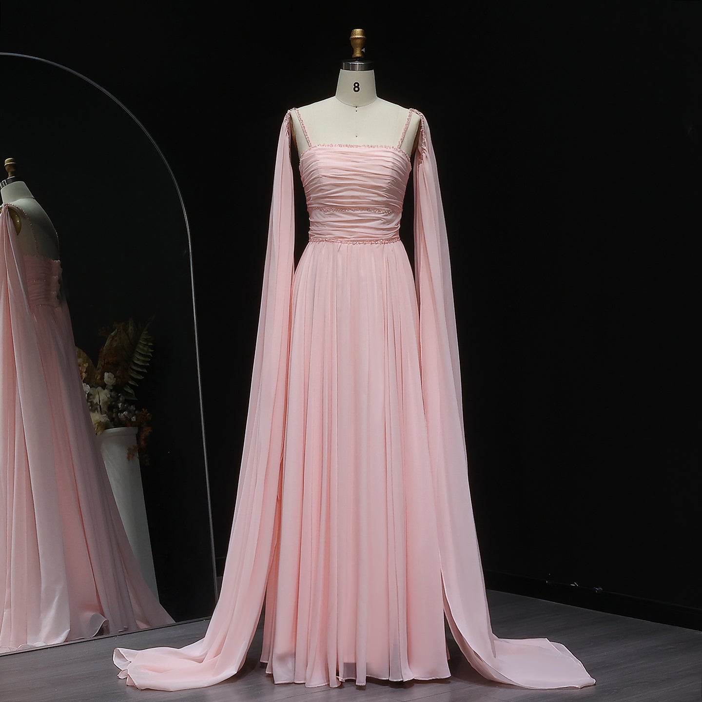Elegant Pink Evening Dress with Cape Sleeves SF188  Pink / US 20