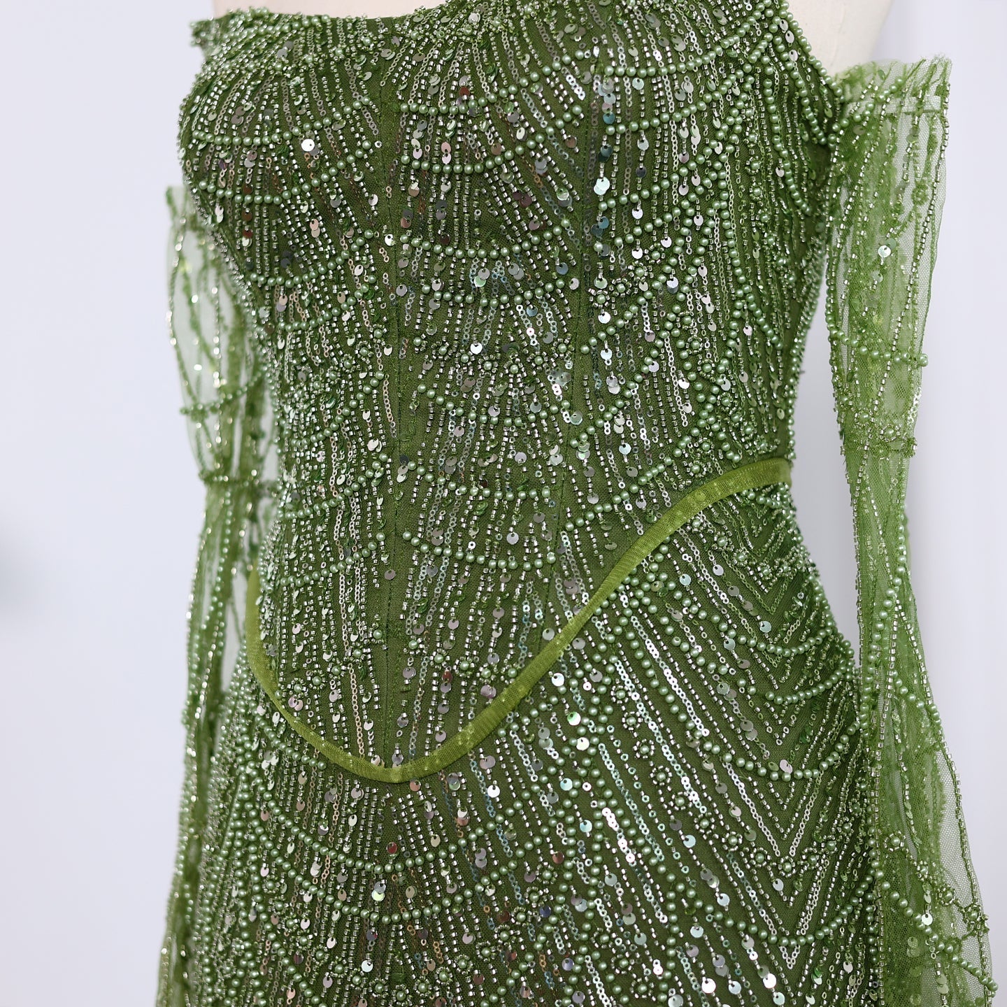 Luxury Beaded Black Strapless Evening Dress with Sleeves SS685