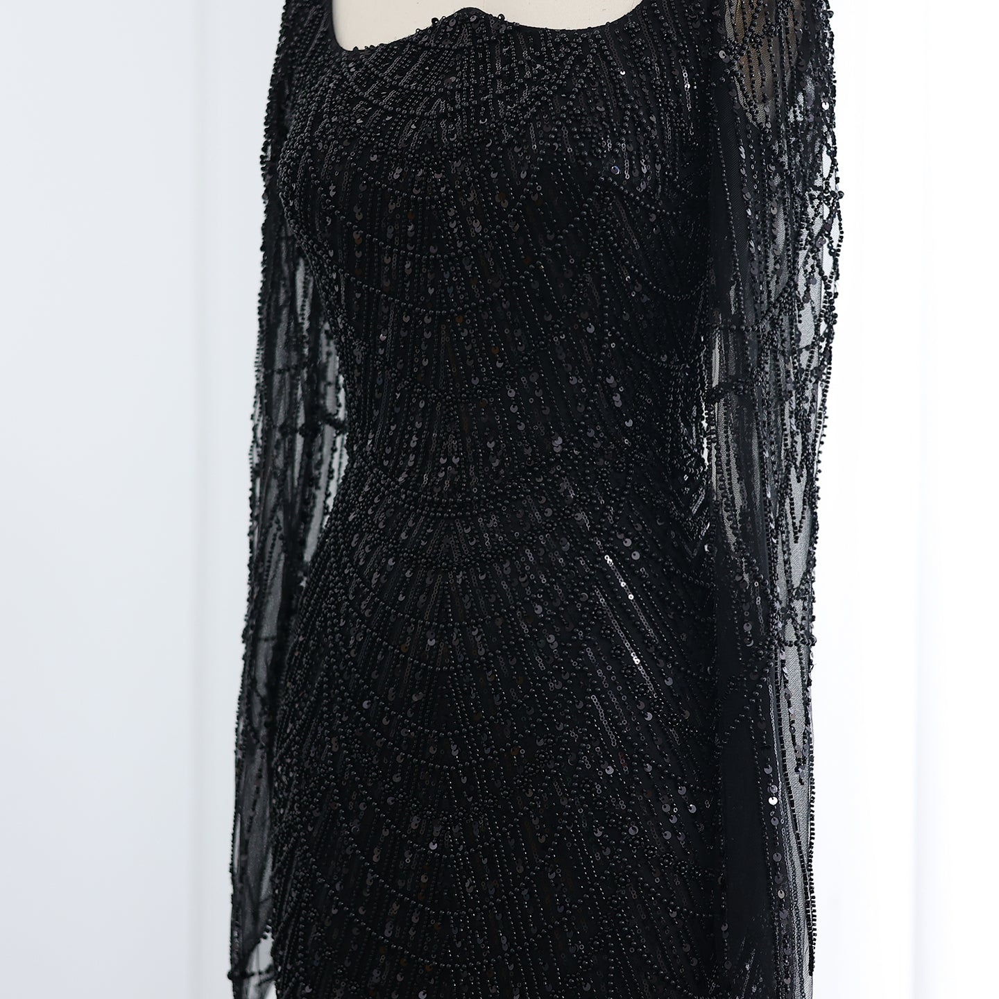 Luxury Beaded Champagne Long Sleeves Mermaid Evening Dress SS686