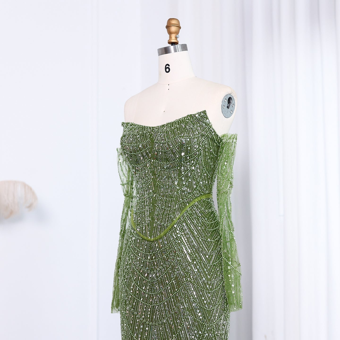 Luxury Beaded Black Strapless Evening Dress with Sleeves SS685