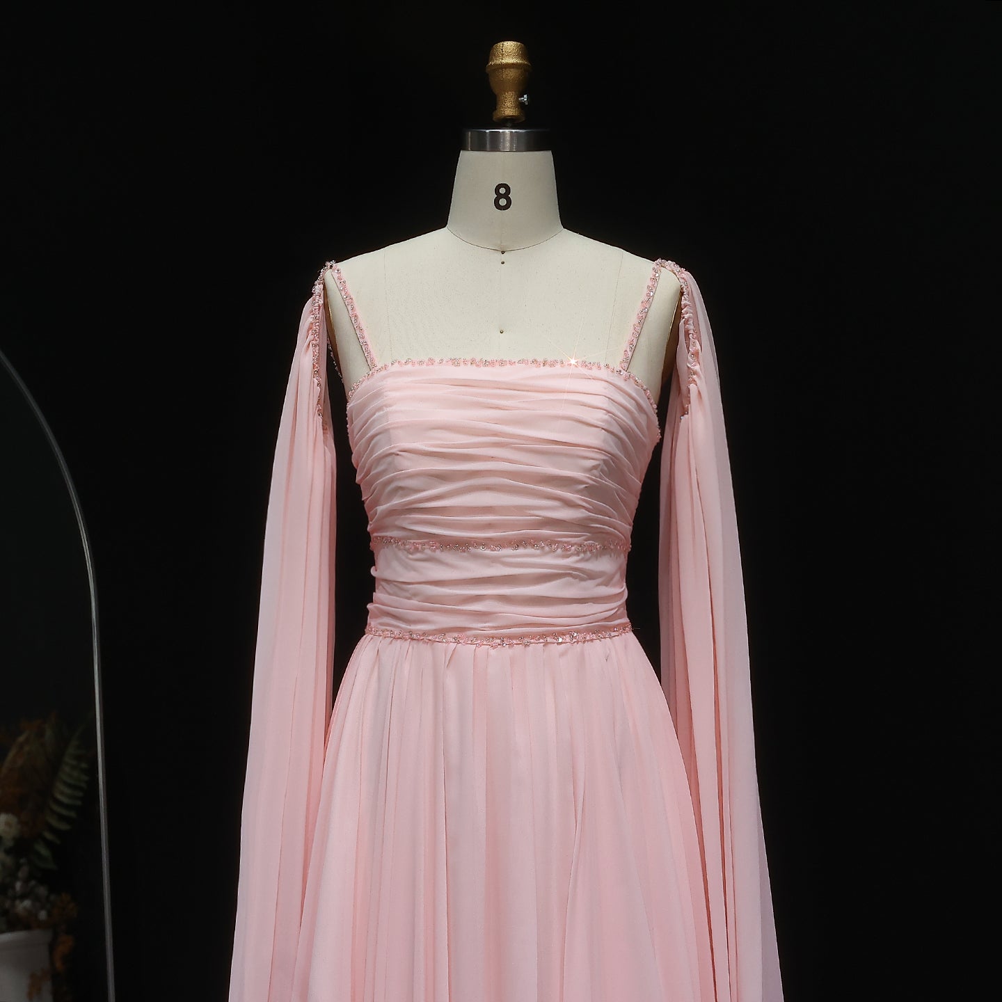 Elegant Pink Evening Dress with Cape Sleeves SF188
