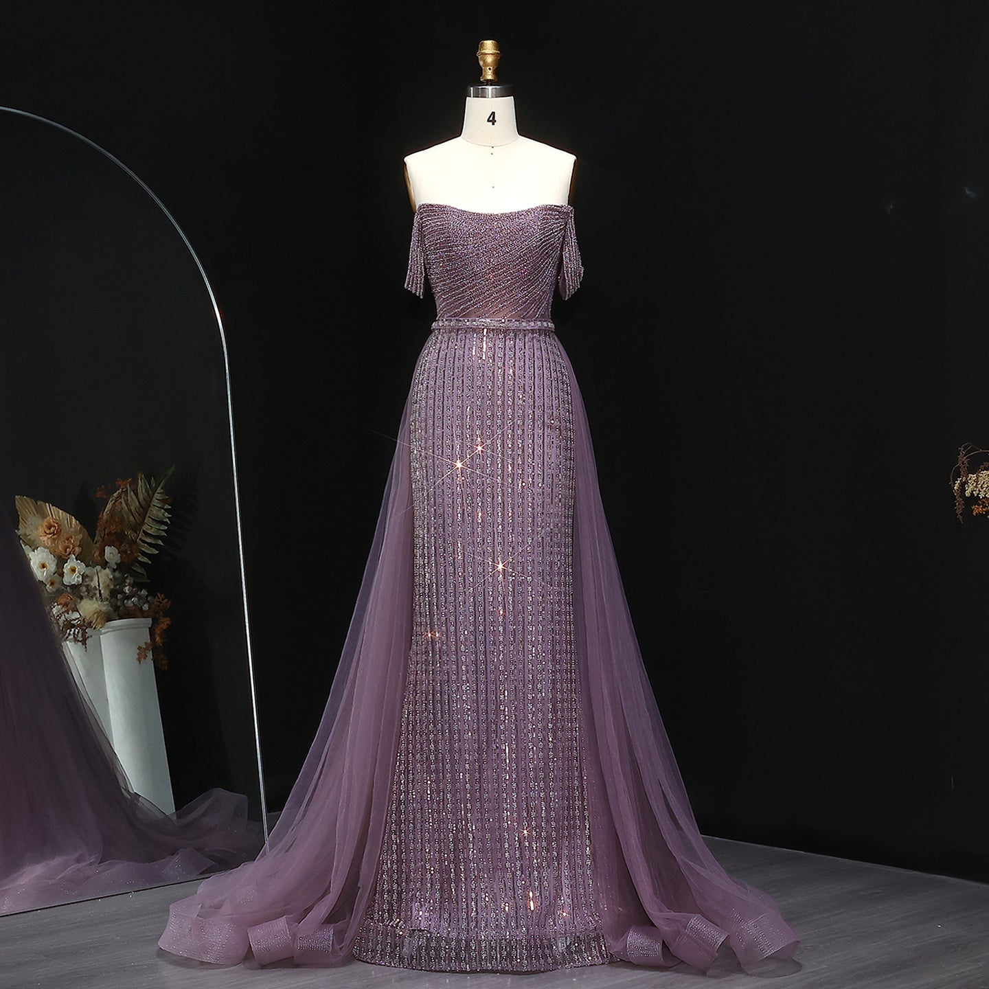 Luxury Beaded Purple Evening Dress with Overskirt SS137  Purple / US 18