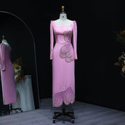 Elegant Pink Butterfly Beaded Long Sleeves Evening Dress SS262  Pink / US 16