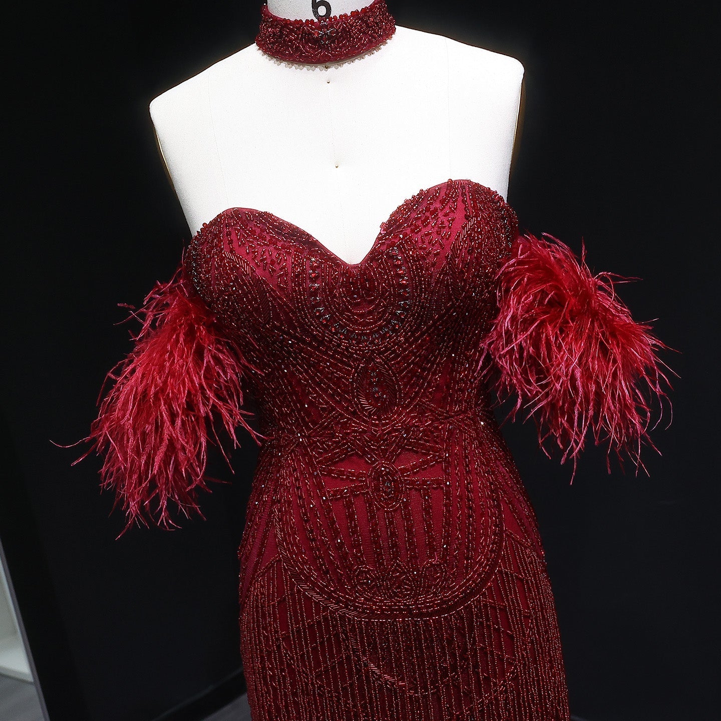 Luxury Tassel Feather Silver Nude Evening Dress SS187