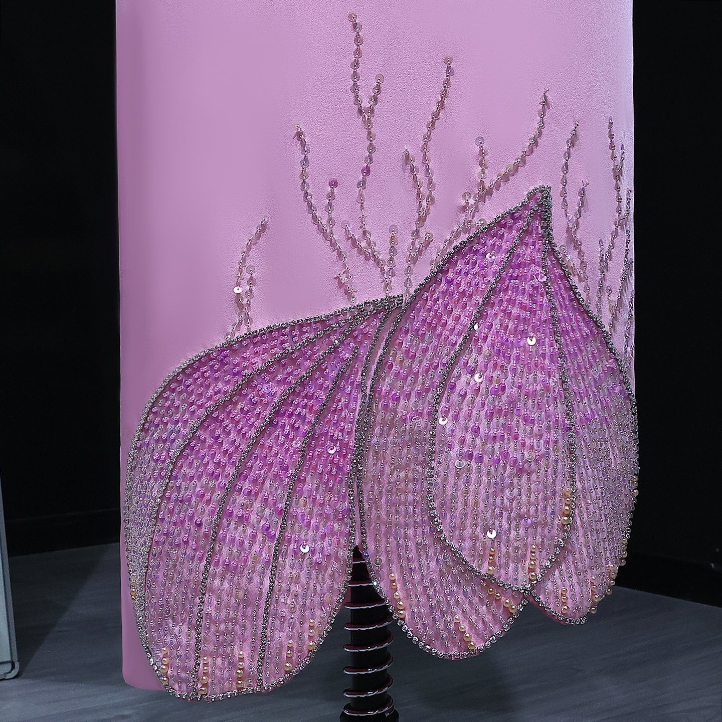 Elegant Pink Butterfly Beaded Long Sleeves Evening Dress SS262