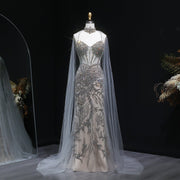 Luxury Champagne Beaded Evening Dress with Cape SS071